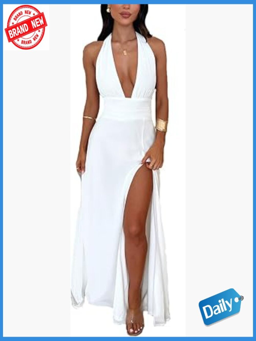 Sexy Halter Deep V Neck Maxi Dress Sleeveless Backless Split